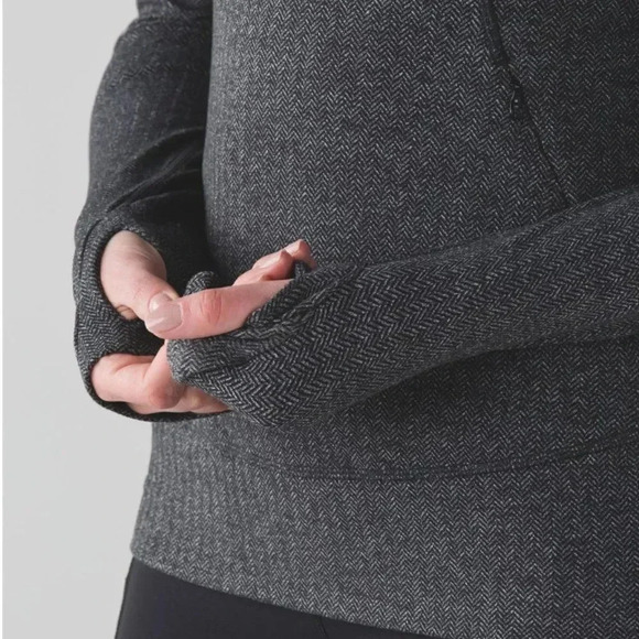 Lululemon Think Fast Pullover Long Sleeve Top Charcoal Herringbone Black Size 6 - Picture 11 of 11